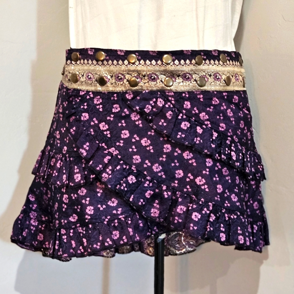 New Recycled Silk Sari Skirt Handmade in Rajasthan One of a Kind!